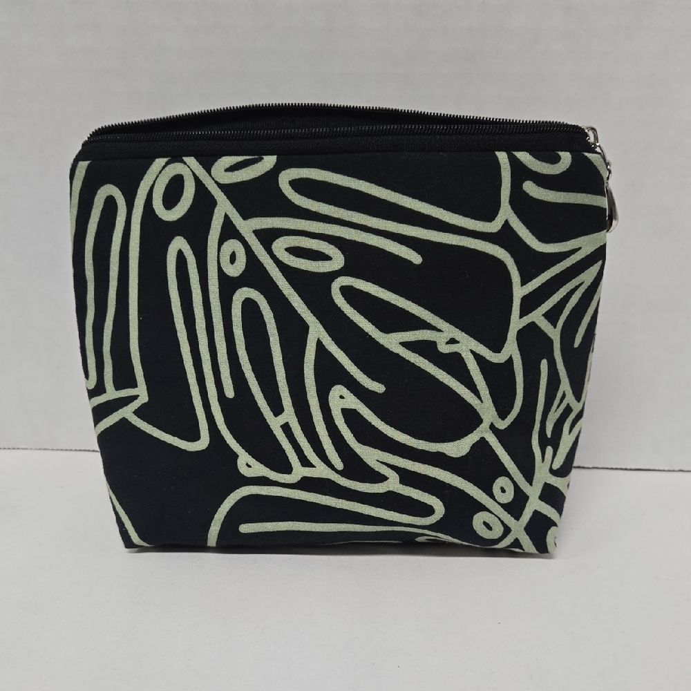 Black and Green Monstera Leaf Design Zippered Pouch 8"x6"x3.5"